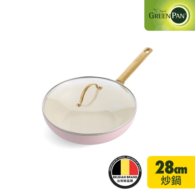 【GreenPan】PADOVA系列28cm陶瓷不沾鍋炒鍋-嫩頰粉(加蓋)