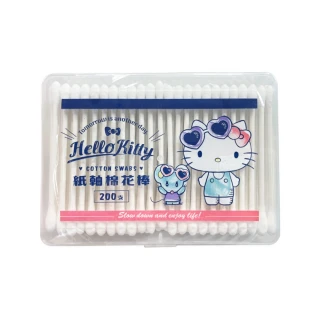 【SANRIO 三麗鷗】Hello Kitty 紙軸棉花棒 200支X10盒 紙製軸桿彈性佳 外盒可當收納盒(盒裝)