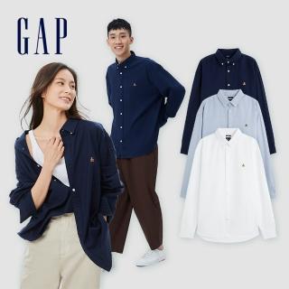 【GAP】男女同款 清爽小熊刺繡寬鬆長袖襯衫-多色可選(820158)