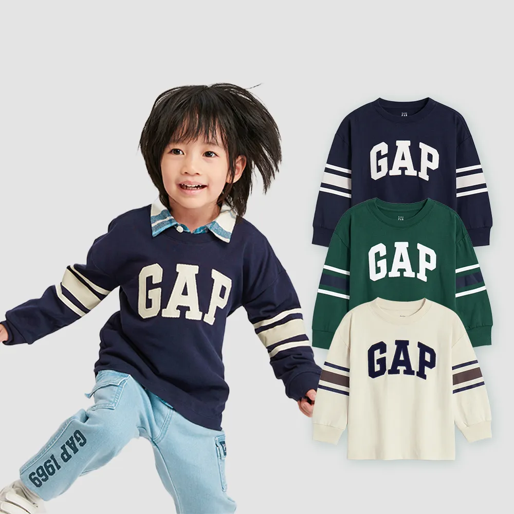 【GAP】男幼童裝 Logo純棉圓領長袖T恤-多色可選(784980)