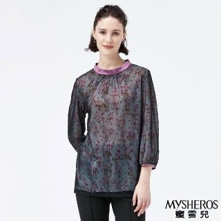 【MYSHEROS 蜜雪兒】圓領上衣 微透 滿版點點花紋 下擺蕾絲 長版(粉)