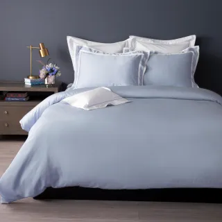 【WEDGWOOD】60支100%天絲素色兩用被枕套床包四件組-簡約天藍(加大)