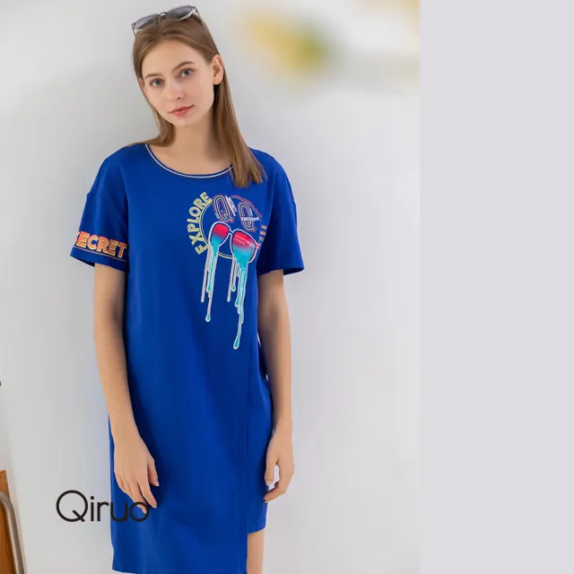 【Qiruo 奇若名品】專櫃精品寶藍洋裝8140F 下擺不規則層次設計(洋)