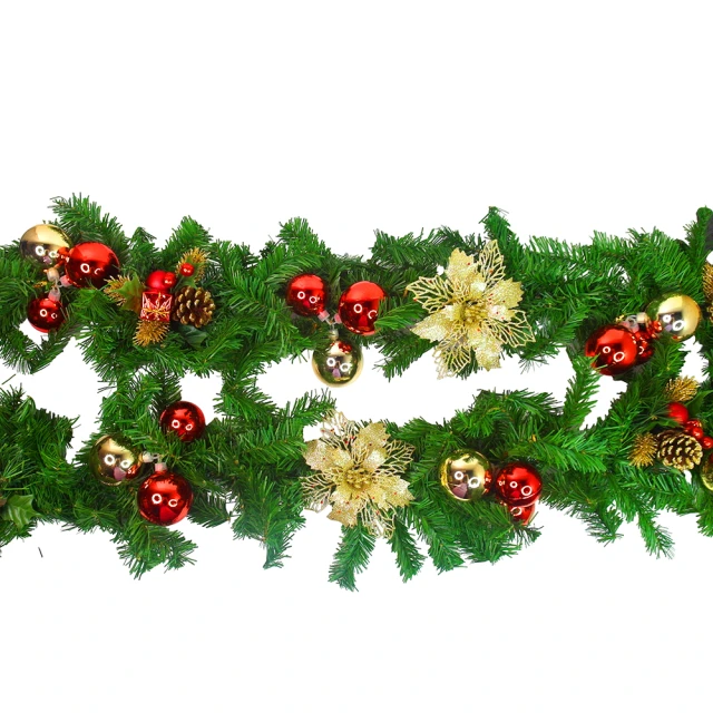 摩達客 台製9呎-聖誕裝飾樹藤條-紅金色系(可彎曲調整/可掛門邊/窗邊/牆沿-本島免運費)