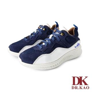【DK 高博士】撞色真皮拼接綁帶空氣休閒鞋女款 89-2105-73 深藍