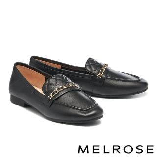 【MELROSE】美樂斯 別致復古感皮穿鍊牛皮方頭樂福平底鞋(黑)