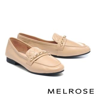 【MELROSE】美樂斯 別致復古感皮穿鍊牛皮方頭樂福平底鞋(杏)