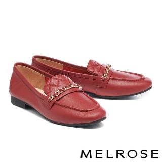 【MELROSE】美樂斯 別致復古感皮穿鍊牛皮方頭樂福平底鞋(紅)