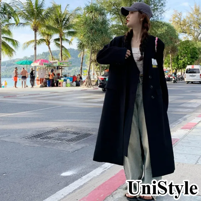 【UniStyle】現貨 長版長袖西裝外套 雙門襟垂感百搭 女 ZM176-9216(黑)