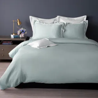 【WEDGWOOD】60支100%天絲素色兩用被枕套床包四件組-簡約灰綠(加大)