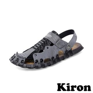 【Kiron】兩穿拖鞋 編織拖鞋/兩穿法設計縷空編織飾帶造型涼拖鞋-男鞋(灰)