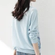 【MsMore】立領藍色薄款寬鬆針織長袖雪紡印花拼接防曬空調外罩短版上衣#118769(藍)