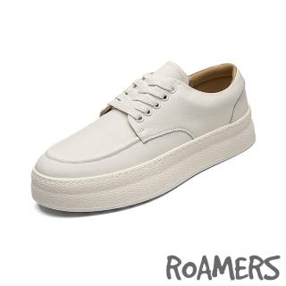 【ROAMERS】厚底休閒鞋 繫帶休閒鞋/復古百搭圓頭繫帶厚底休閒鞋-男鞋(米)