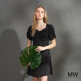 【MAGIQUE WARDROBE】皺褶雪紡印花短洋裝(2色)