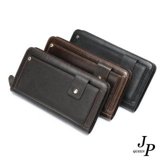 【Jpqueen】復古個性全真牛皮手拿男用長夾(3色可選)
