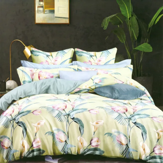 【eyah 宜雅】舒適柔絲綿單人床包枕頭套2件組-3.5*6.2尺(植物花卉風)