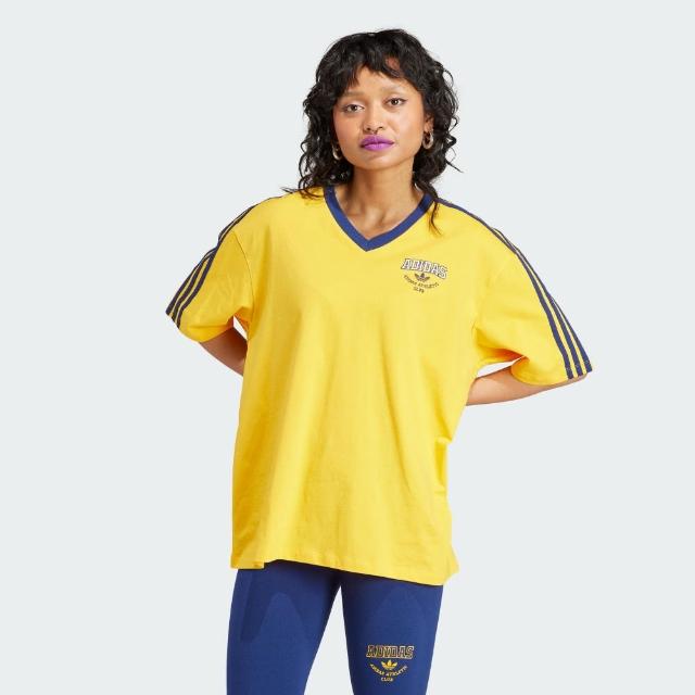 【adidas 愛迪達】上衣 女款 短袖上衣 運動 三葉草 亞規 BF VNECK TEE 黃 IL2415