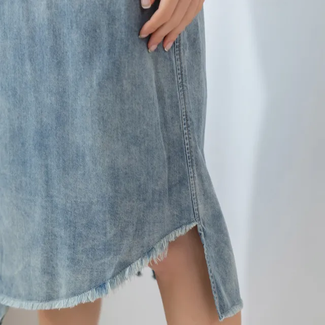 【Qiruo 奇若名品】專櫃時尚春夏牛仔裙2102B 水藍休閒氣質個性款(水)
