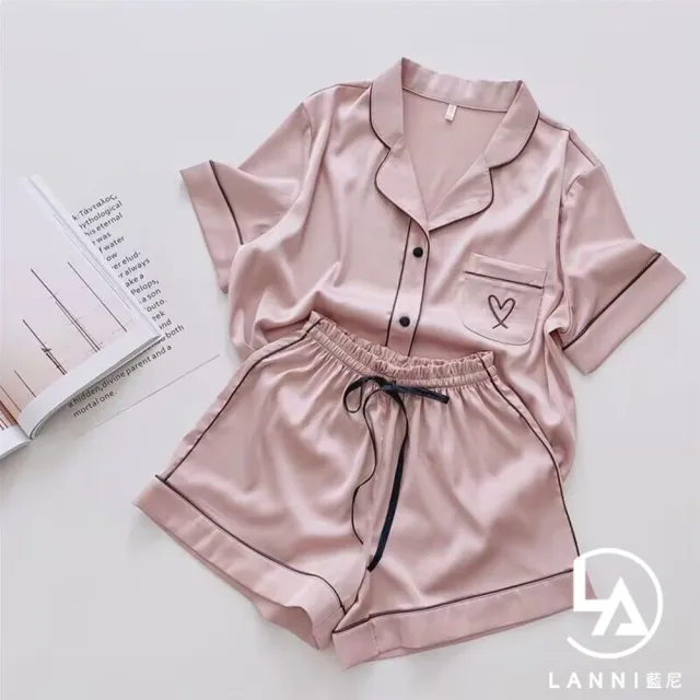 【藍尼居家】現貨 薄款冰絲襯衫睡衣套裝(女睡衣/短袖/家居服/兩件式套裝/售完不補)