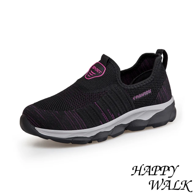 HAPPY WALK 網面運動鞋 輕量運動鞋/透氣網面彈力飛織舒適輕量休閒運動鞋(黑玫紅)
