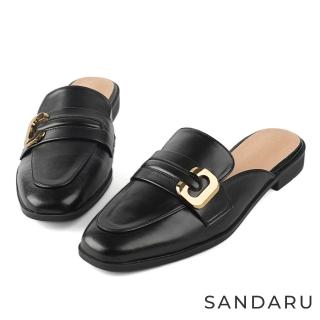 【SANDARU 山打努】穆勒鞋 C字金飾低跟拖鞋(黑)