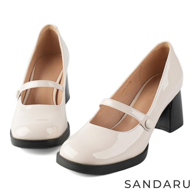 【SANDARU 山打努】瑪莉珍 復古方頭漆皮高跟鞋(杏)