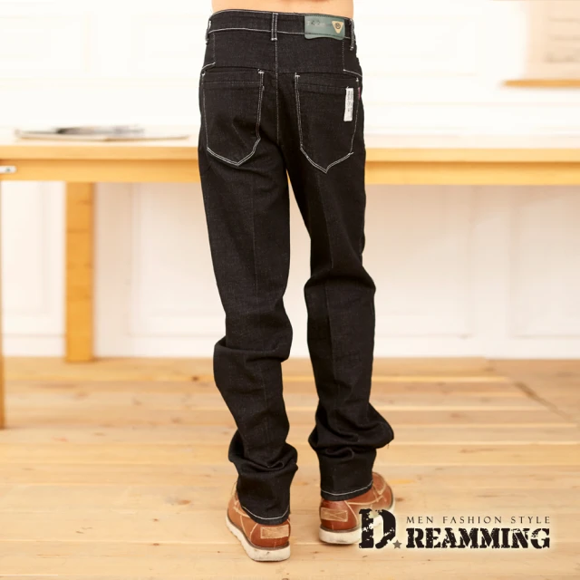 【Dreamming】時尚布標純色伸縮中直筒牛仔褲(共二色)