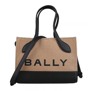 【BALLY】BAR Keep On XS黑字LOGO帆布拼接皮革手提斜背包(沙黃x黑)