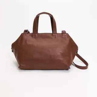 【RABEANCO】PORTA真皮運動風手提斜背包-中(咖)