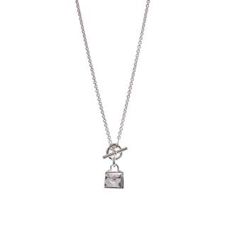 【Hermes 愛馬仕】經典限量 925純銀 Kelly 包包造型T釦項鍊(銀色)