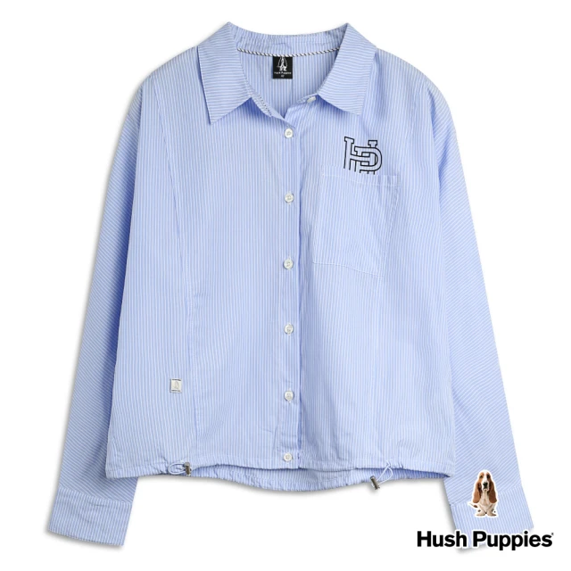 Hush PuppiesHush Puppies 女裝 襯衫 知性直條紋品牌印花短版抽繩襯衫(淺藍 / 34212102)