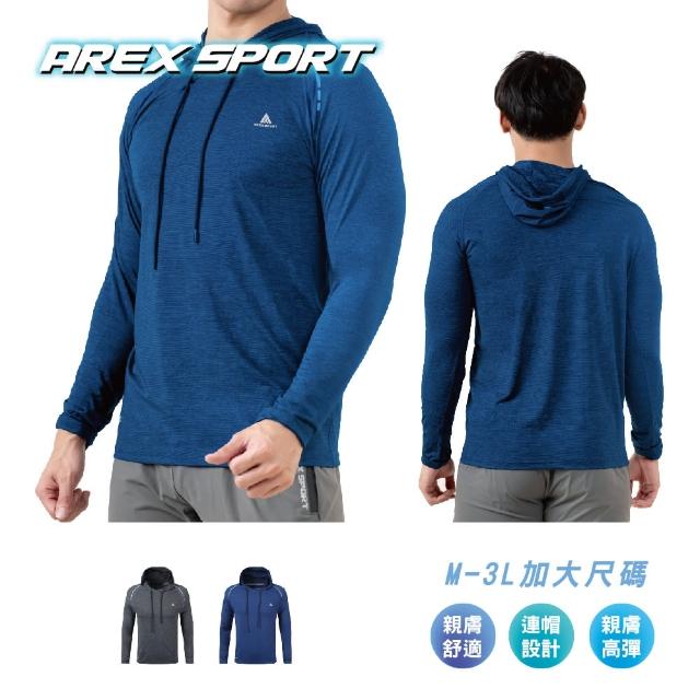 【AREXSPORT】加大碼男上衣 連帽上衣 帽Ｔ 男長袖 大碼上衣 速乾吸排 M-3L 男運動健身休閒 運動上衣