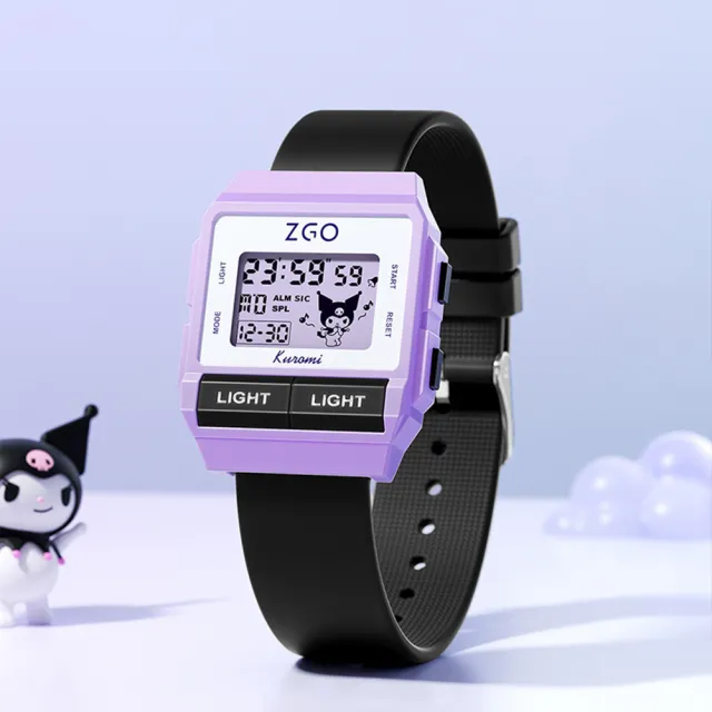 【SANRIO 三麗鷗】酷洛米方型多功能運動防水電子錶(兒童 學生 手錶)