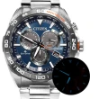 【CITIZEN 星辰】廣告款 光動能 萬年曆 電波錶 藍寶石水晶玻璃 不鏽鋼手錶 藍x銀 45mm(CB5034-82L)