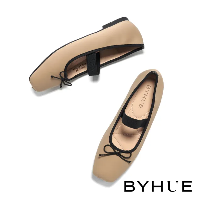 【BYHUE】優雅氣質蝴蝶結羊皮軟芯Q底方頭低跟鞋(棕)