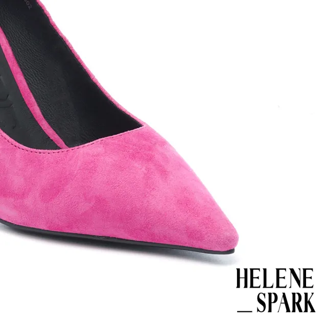 【HELENE_SPARK】時髦品味H雙D釦踝帶羊麂皮美型尖頭高跟鞋(粉)