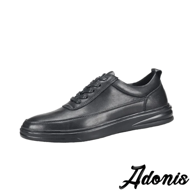 【Adonis】真皮運動鞋 牛皮運動鞋/全真皮頭層牛皮流線拼接造型時尚休閒運動鞋-男鞋(黑)