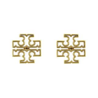【TORY BURCH】TORY BURCH BRITTEN仿舊復古簍空顛倒雙T設計穿式耳環(金)