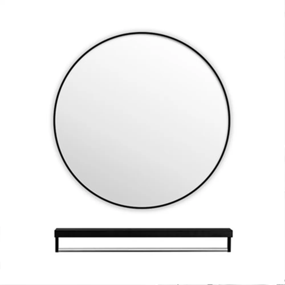 【居家家】免打孔壁掛圓形浴室鏡帶置物架50x50CM(浴鏡 鏡子 化妝鏡)
