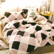 【eyah 宜雅】舒適柔絲綿雙人加大床包枕頭套3件組-6*6.2尺(格紋線條)
