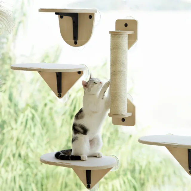 【MewooFun】免打孔吸盤玻璃牆壁貓爬架-躺台款