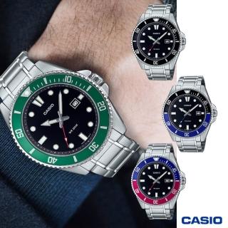 【CASIO 卡西歐】槍魚系列旋轉錶圈潛水水鬼系列不鏽鋼錶-MDV-107D(水鬼酷炫不鏽鋼)