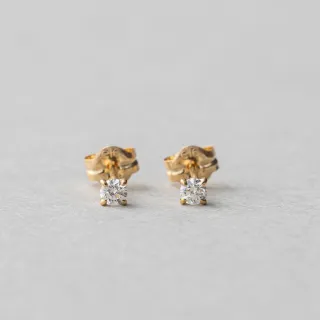 【ete】K18 經典單鑽爪鑲鑽石耳環-0.10ct(金色 玫瑰金色)