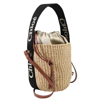 【Chloe’ 蔻依】Woody 經典品牌LOGO織帶草編水桶包兩用包(淺咖)