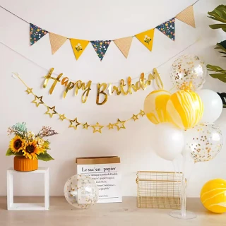 【阿米氣球派對】碎花主題黃生日氣球套餐(氣球 生日氣球 生日佈置)