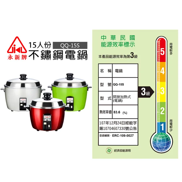 【永新牌】不鏽鋼15人份電鍋(QQ-15S)