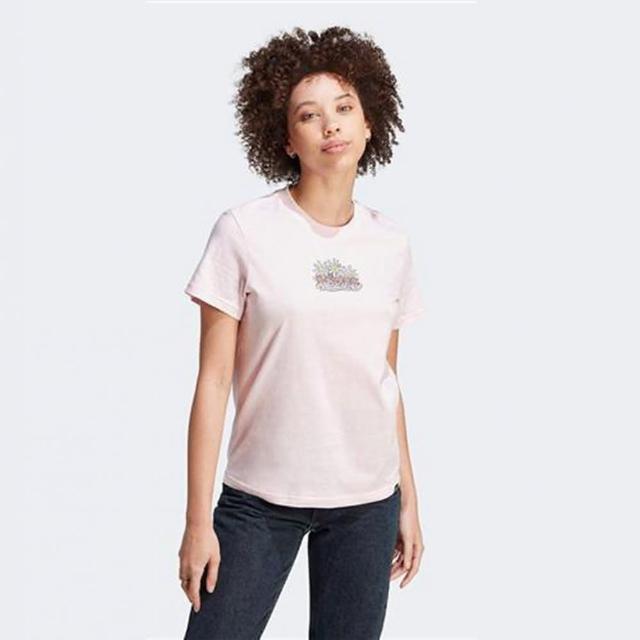 【adidas 愛迪達】上衣 女款 短袖上衣 運動 W DOODLE T 粉 IJ7315
