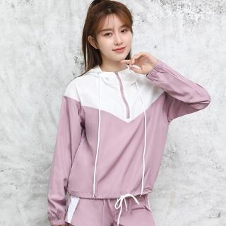【AFAMIC 艾法原廠正貨】新款韓版速乾瑜伽健身防曬撞色五件運動套裝(抽繩長袖帽T 短袖上衣 兩件式長褲)