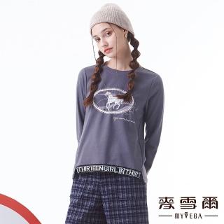 【MYVEGA 麥雪爾】馬圖案前短後長刺繡上衣-灰
