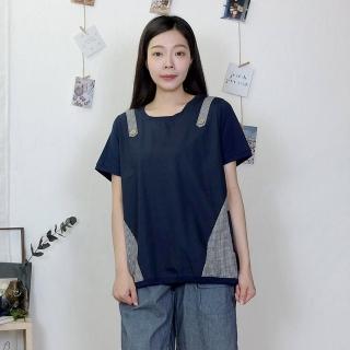 【Hana Mokuba】花木馬日系女裝針梭織拼接休閒趣味T恤(上衣)